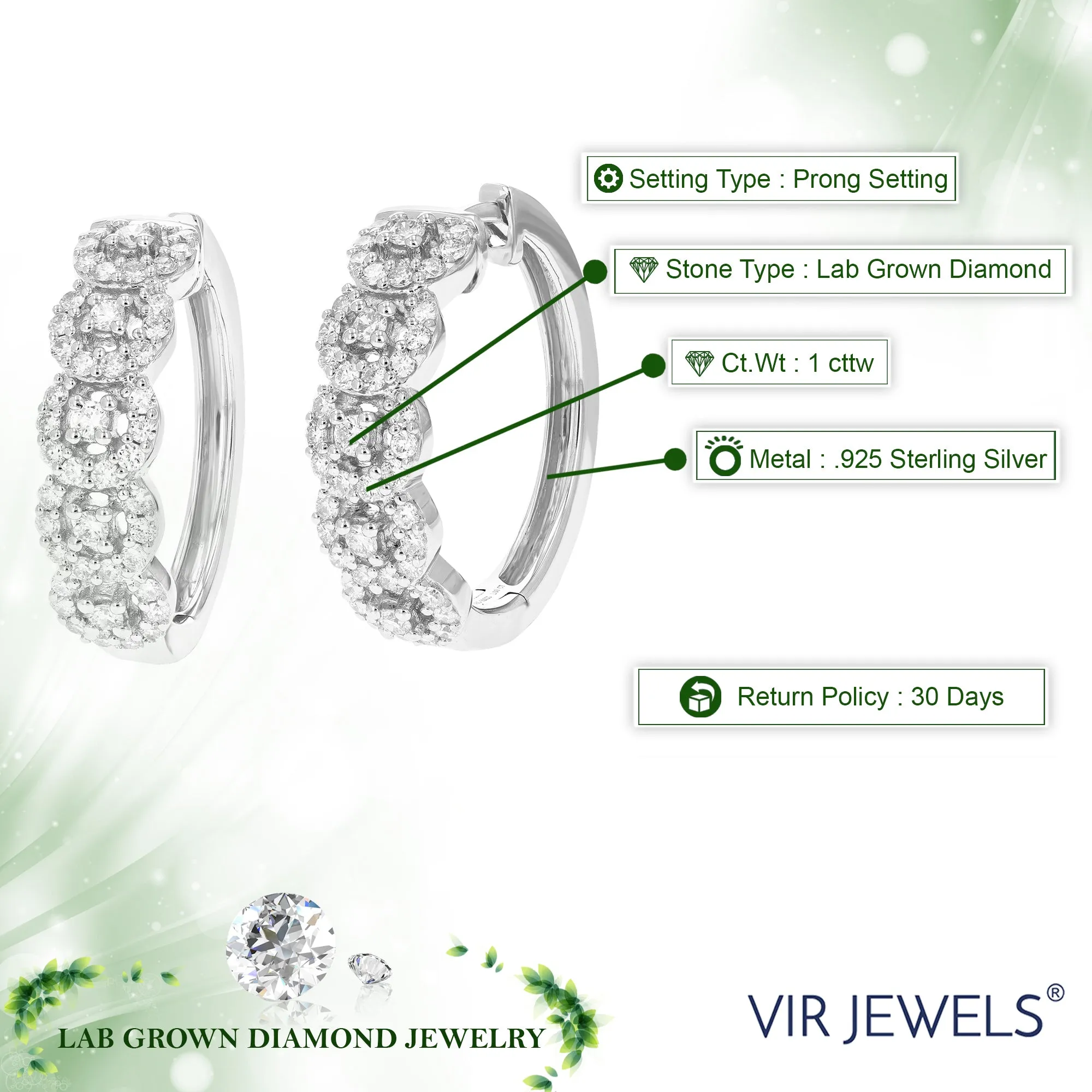 1 cttw Lab Grown Diamond Hoop Earrings in .925 Sterling Silver