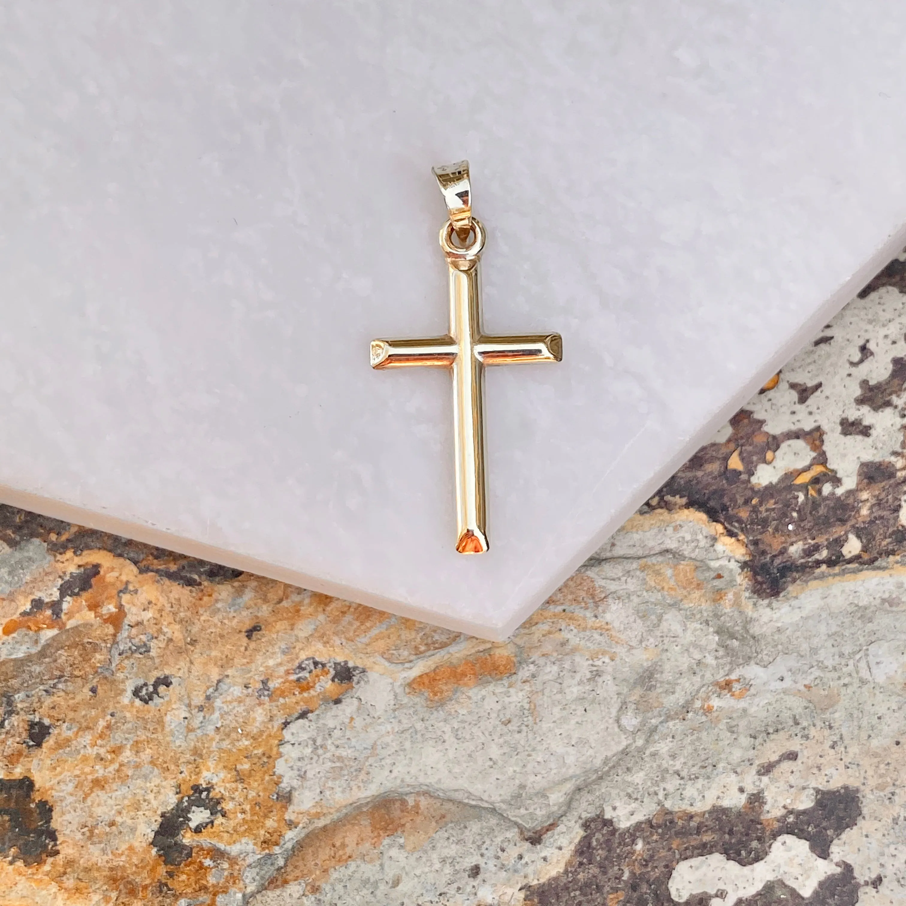 10KT Yellow Gold Polished Cross Plain Pendant Charm