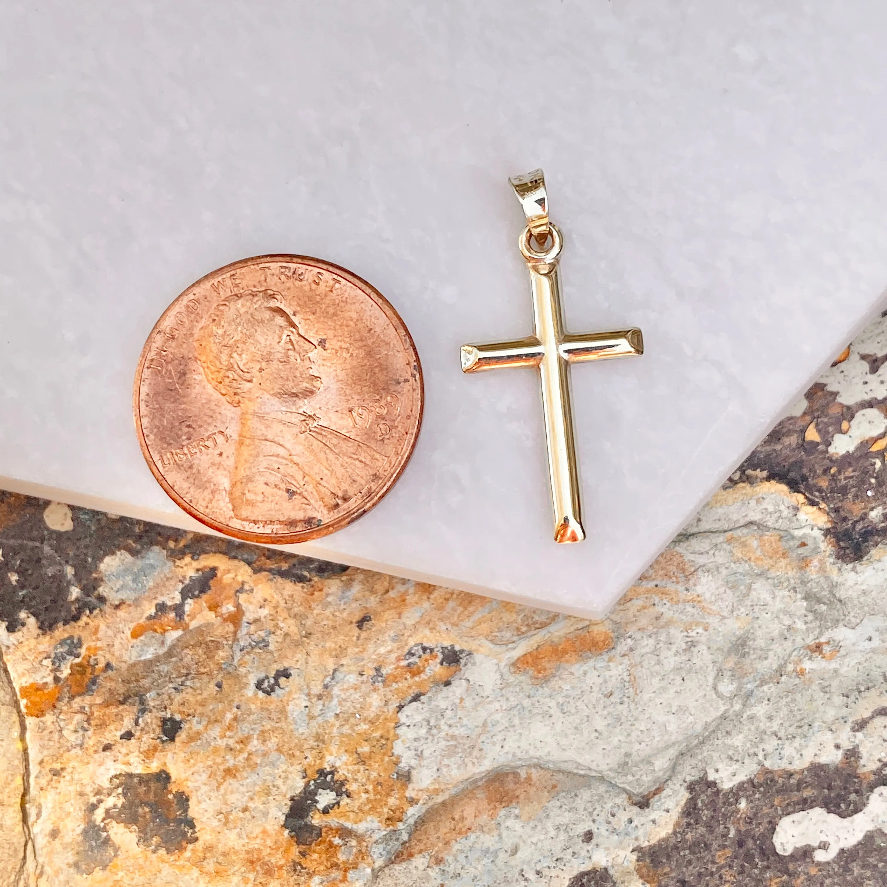 10KT Yellow Gold Polished Cross Plain Pendant Charm
