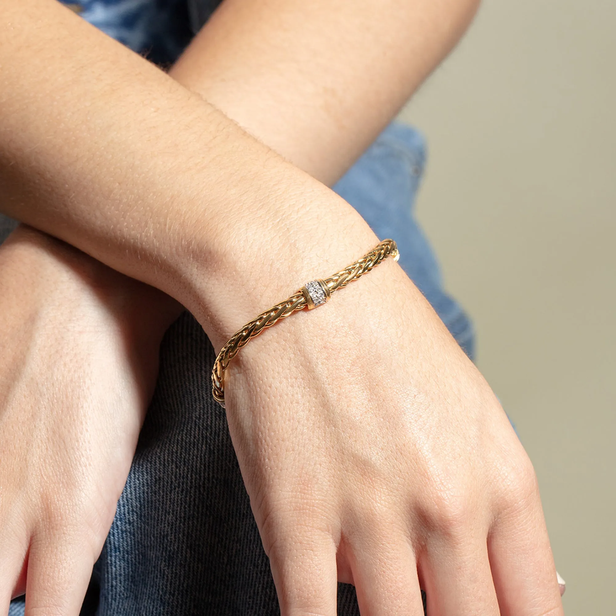 14K Gold & Diamond Woven Chain Station Bracelet