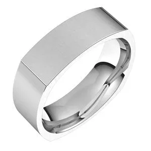 14K White 6 mm Square Comfort Fit Band Size 7
