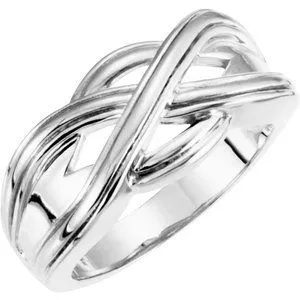 14K White Woven-Design Band