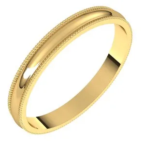 14K Yellow 2.5 mm Milgrain Half Round Light Band Size 5.5
