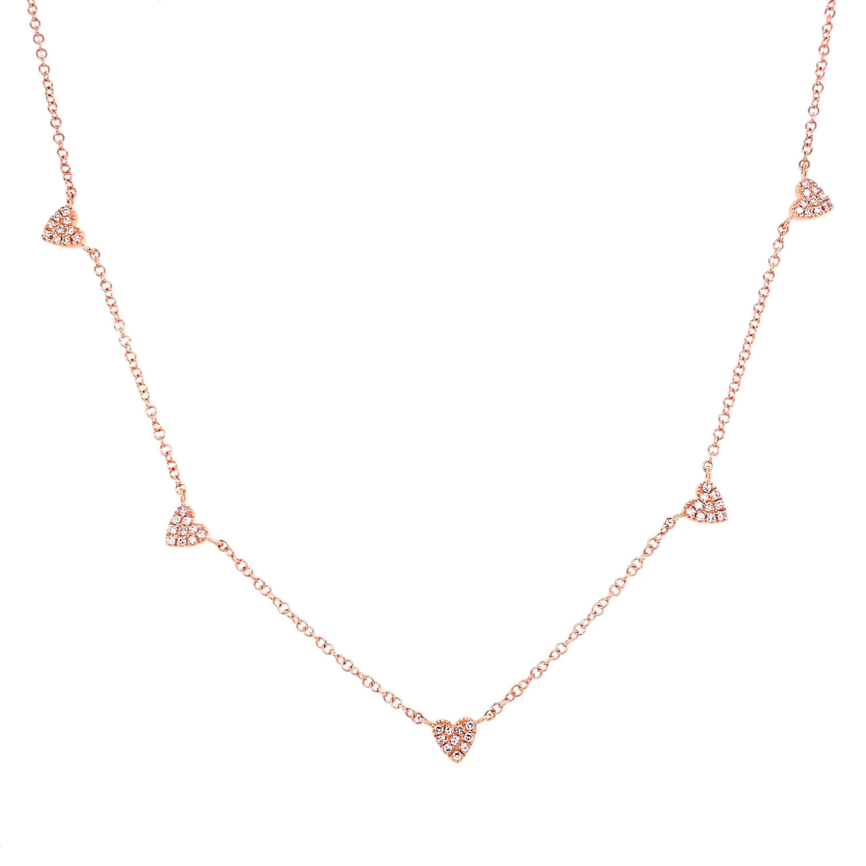 14K Yellow Gold Multi-Mini Diamond Heart Necklace