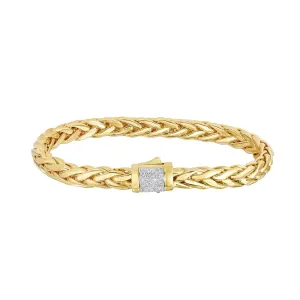 14kt 7.5 inches Yellow Gold Shiny Finish Fancy Woven Braided Bracelet with Box Clasp 0.18ct. Diamond