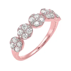 14KT Pink Gold & Diamond Classic Book 5 Station Fashion Ring  - 3/4 ctw