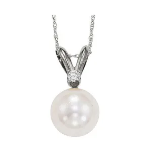 14KT White Gold & Diamond Classic Book Akoya Pearl Neckwear Pendant  - 1/10 ctw