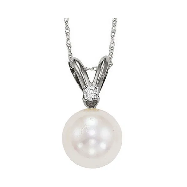 14KT White Gold & Diamond Classic Book Akoya Pearl Neckwear Pendant  - 1/10 ctw