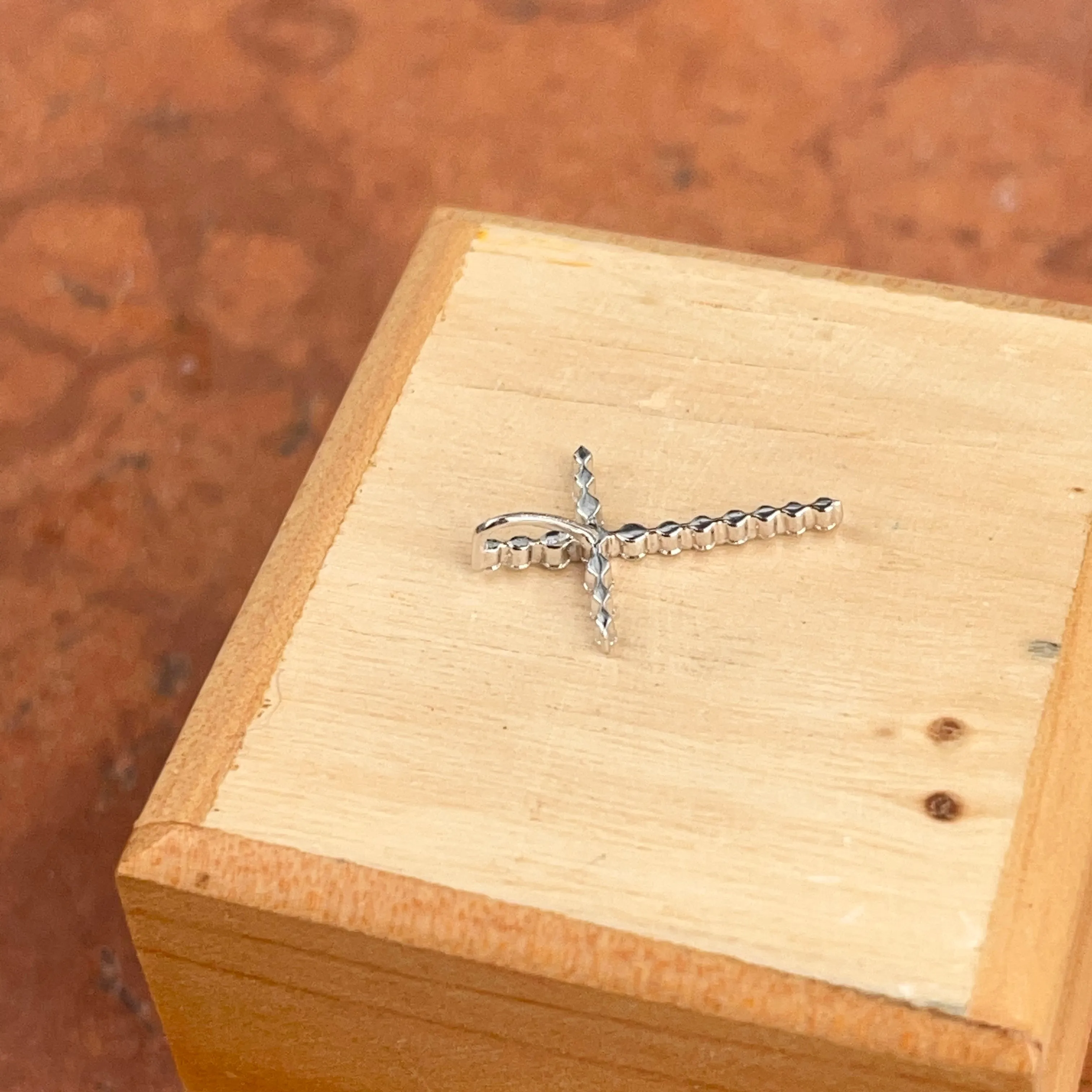 14KT White Gold Lab Diamond Sleek Cross Pendant Slide