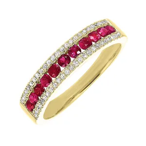 14KT Yellow Gold & Diamond 3 Row Fashion Ring  - 1/6 ctw