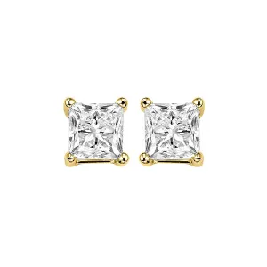 14KT Yellow Gold & Diamond Pricess Cut Stud Earrings  - 1/2 ctw