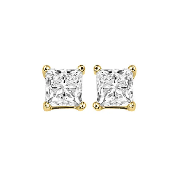 14KT Yellow Gold & Diamond Pricess Cut Stud Earrings  - 1/2 ctw