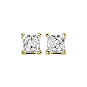 14KT Yellow Gold & Diamond Pricess Cut Stud Earrings  - 3/4 ctw