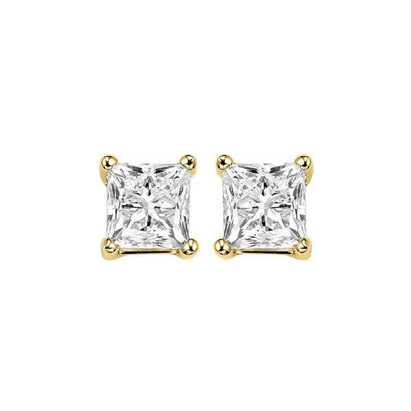 14KT Yellow Gold & Diamond Pricess Cut Stud Earrings  - 3/4 ctw