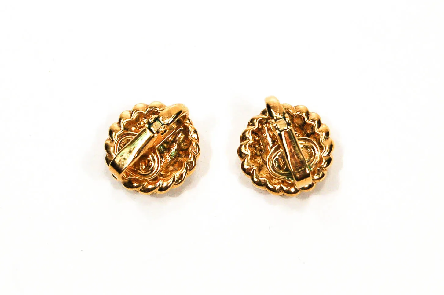 1980's Gold Tone Cable Rhinestone Clip Earrings