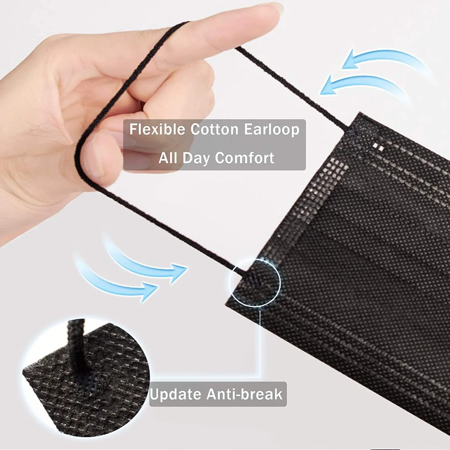 2000pcs Individually Wrapped 3-Ply Disposable Face Mask Black Premium Comfort