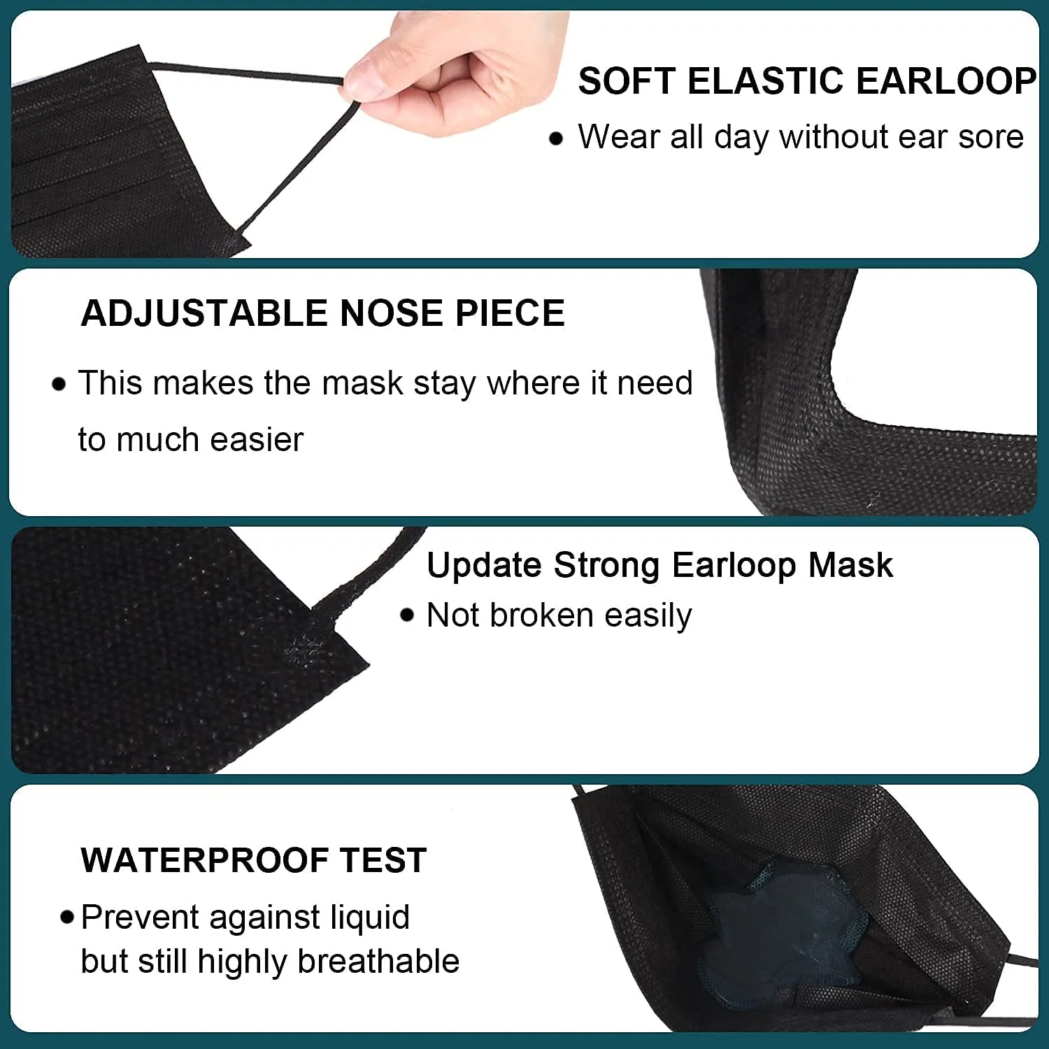 2000pcs Individually Wrapped 3-Ply Disposable Face Mask Black Premium Comfort