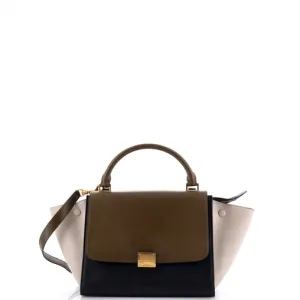 $2,950 CELINE - "Trapeze" Sleek Calfskin Tricolor Moss Green Handbag -