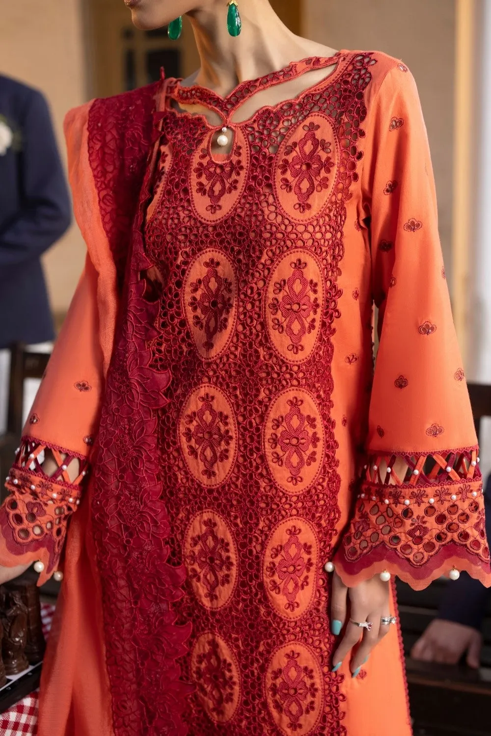 3PC Unstitched | Embroidered Lawn Suit | Cotton Net Dupatta