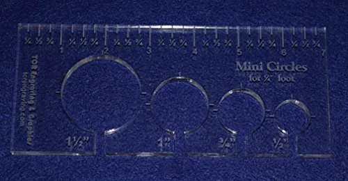 4 Mini Circles Template for 1/4" Foot - Clear with Ruler ~3/8" Thick