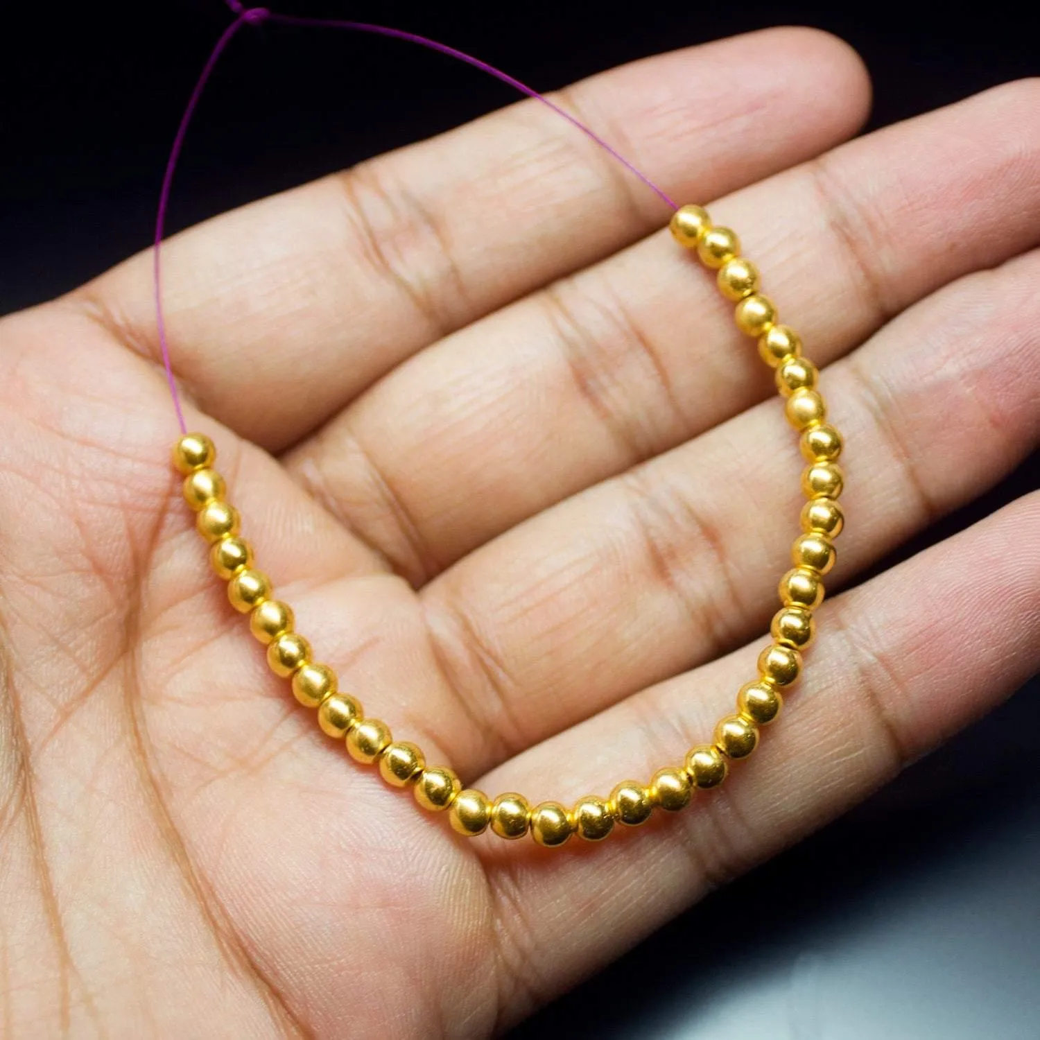 4mm 18k Solid Yellow Gold Handmade Tribal Lantern Spacer Beads Strand 2inch 15pc