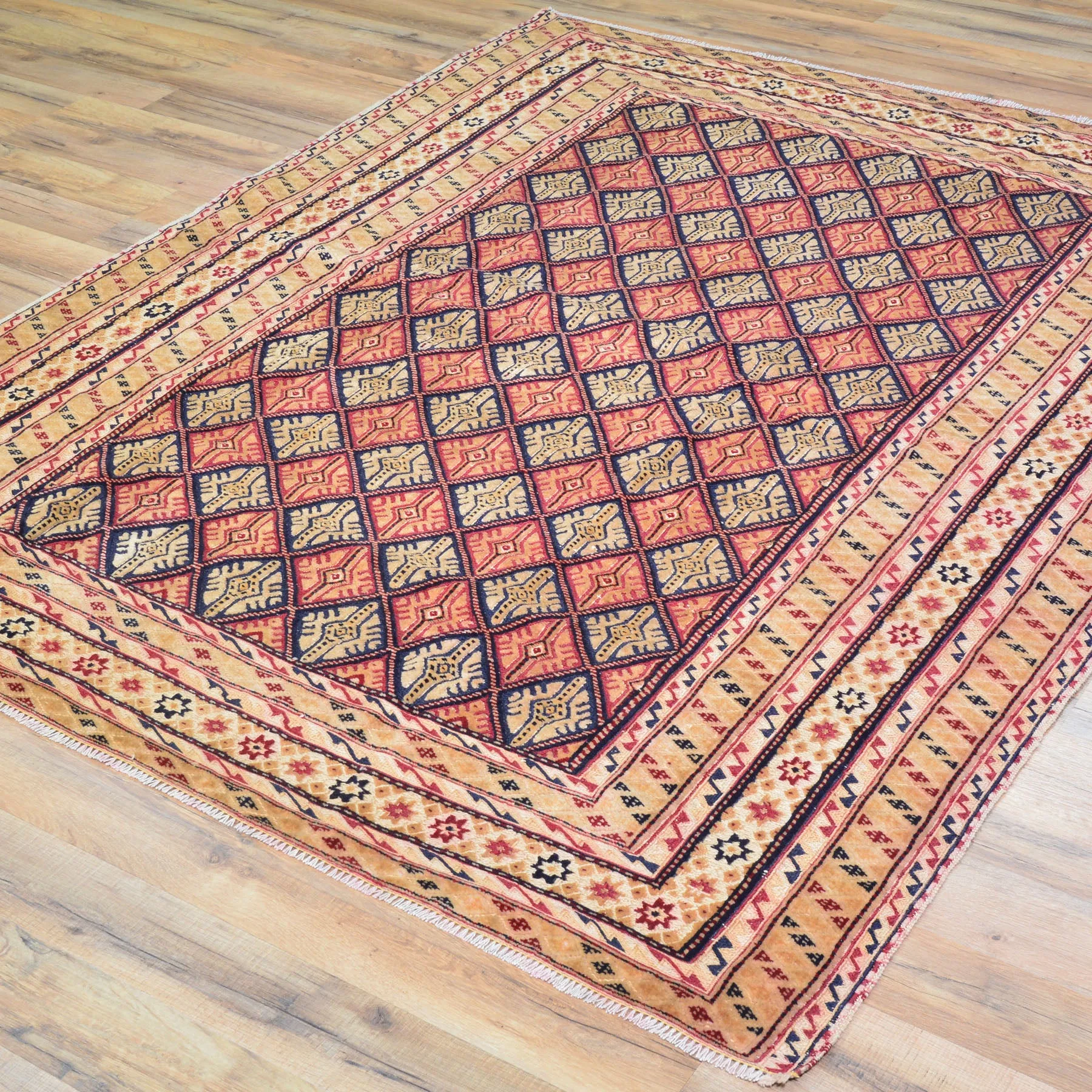 Afghan Tribal Mashwani Handmade Geometric Design Wool Rug (Size 4.8 X 5.10) Cwral-8574