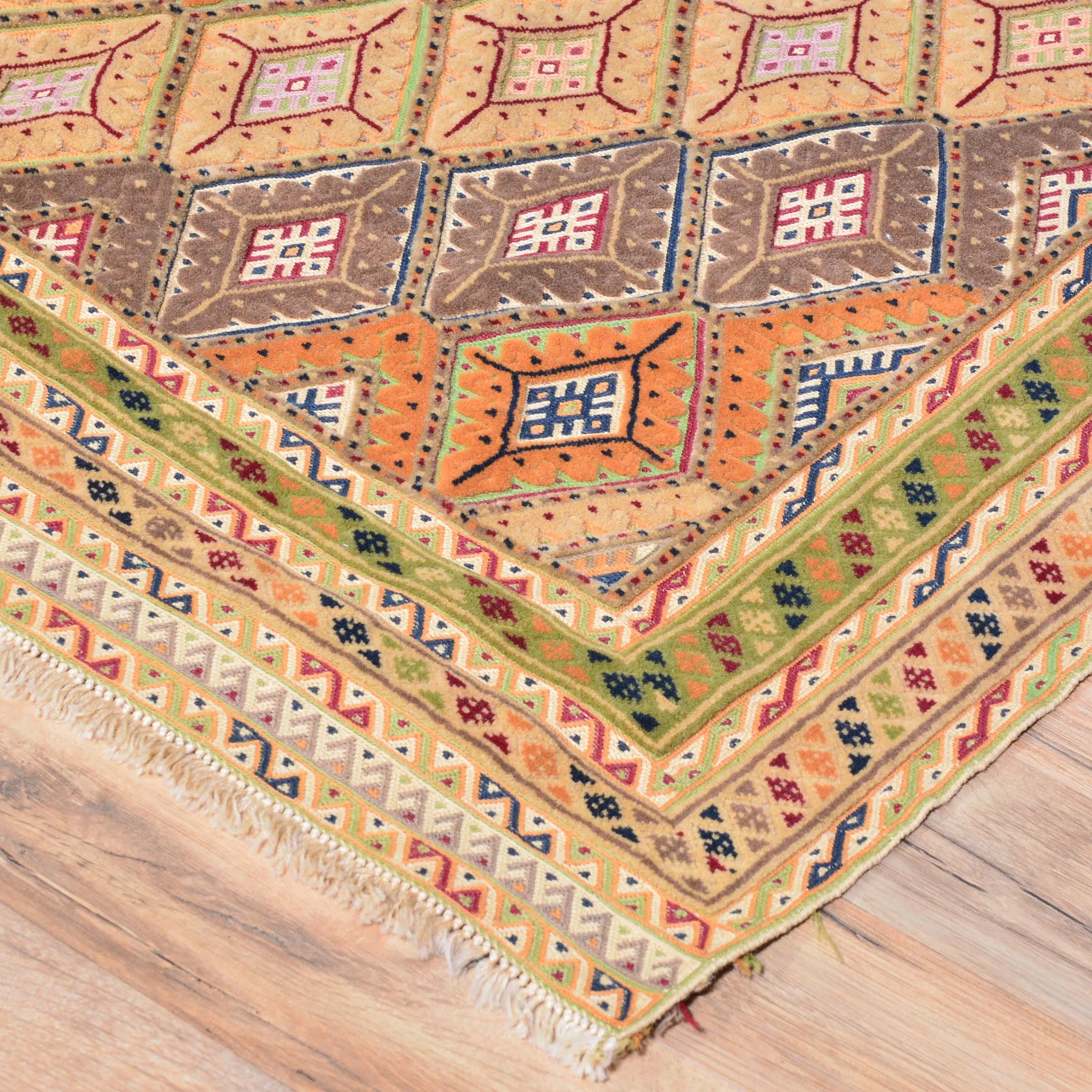 Afghan Tribal Multiple Weave Handmade Geometric Design Wool Rug (Size 3.9 X 4.4 ) Cwral-7905