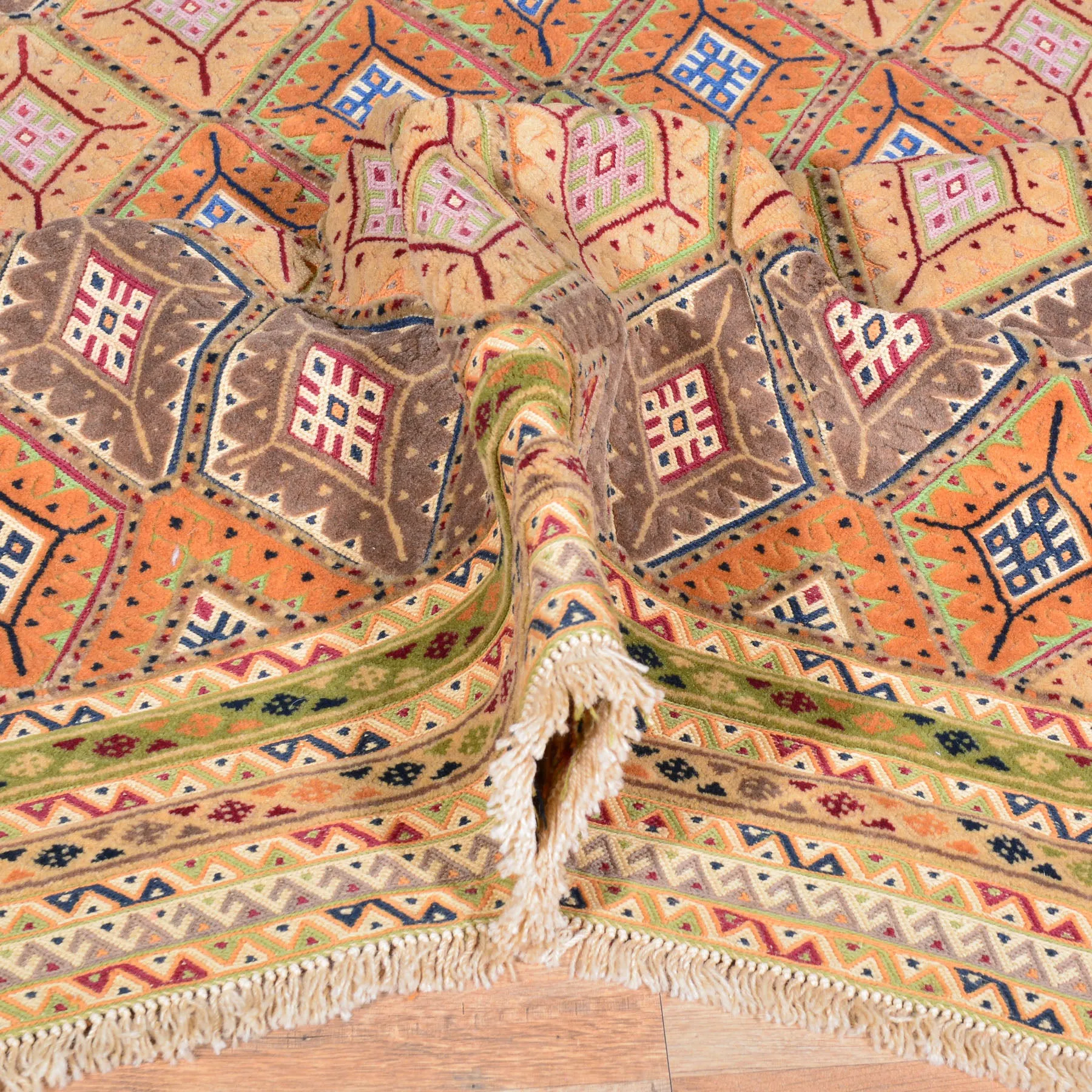 Afghan Tribal Multiple Weave Handmade Geometric Design Wool Rug (Size 3.9 X 4.4 ) Cwral-7905
