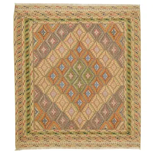 Afghan Tribal Multiple Weave Handmade Geometric Design Wool Rug (Size 3.9 X 4.4 ) Cwral-7905