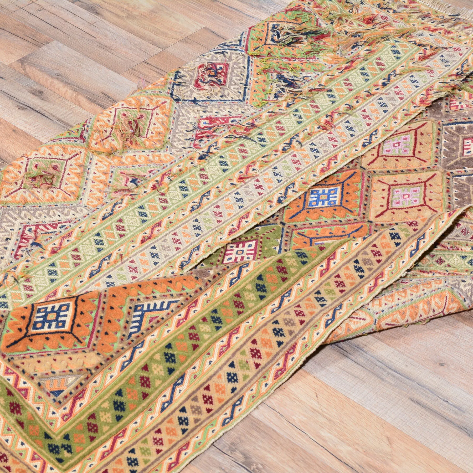 Afghan Tribal Multiple Weave Handmade Geometric Design Wool Rug (Size 3.9 X 4.4 ) Cwral-7905