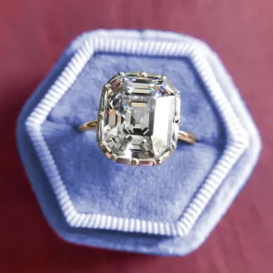 Antique Old Mine Elongated Ascher White Solitaire Diamond, Georgian Victorian Style Bezel Set, Old Fashioned Art Nouveau Anniversary Ring