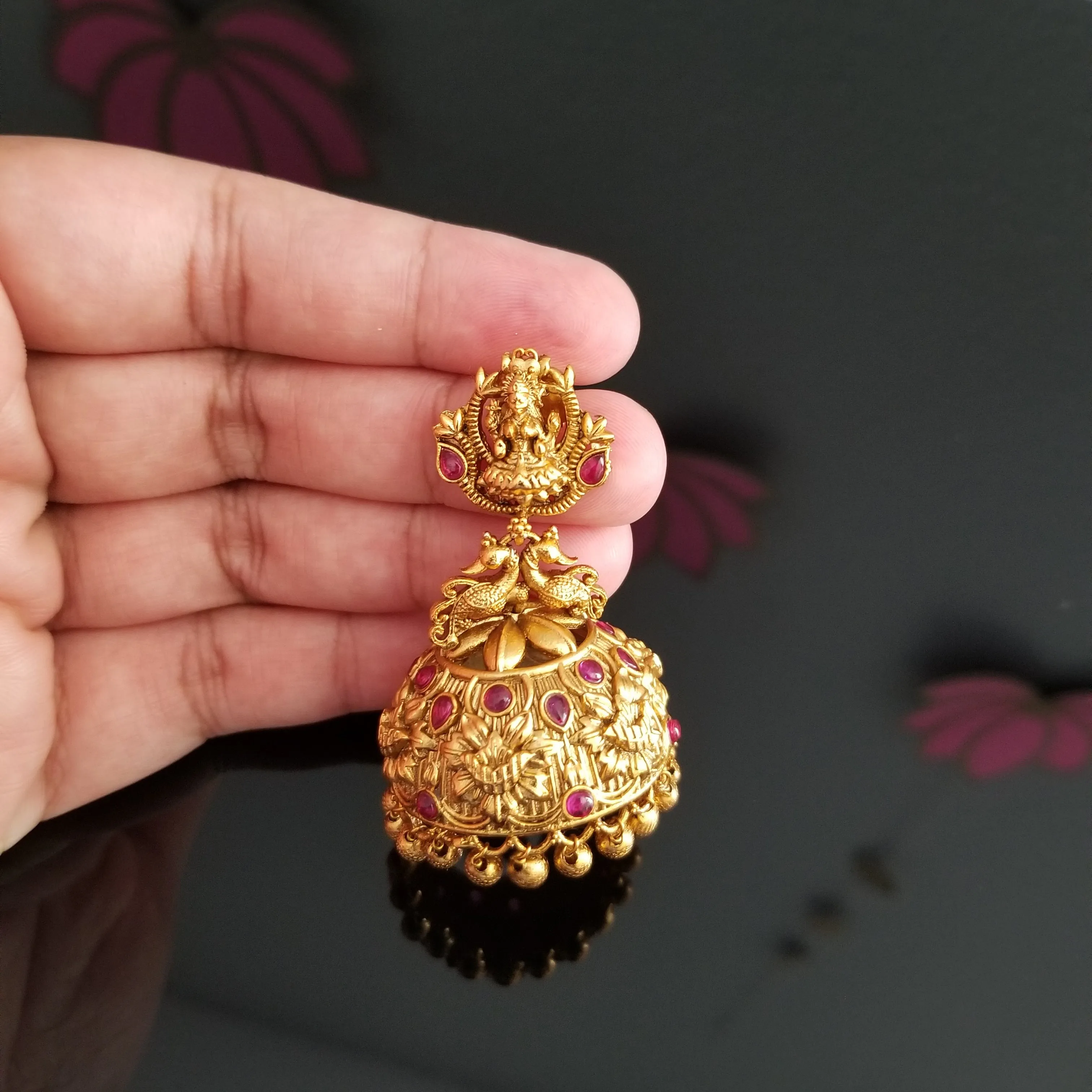 Antique Temple Earring With Matte Gold Plating