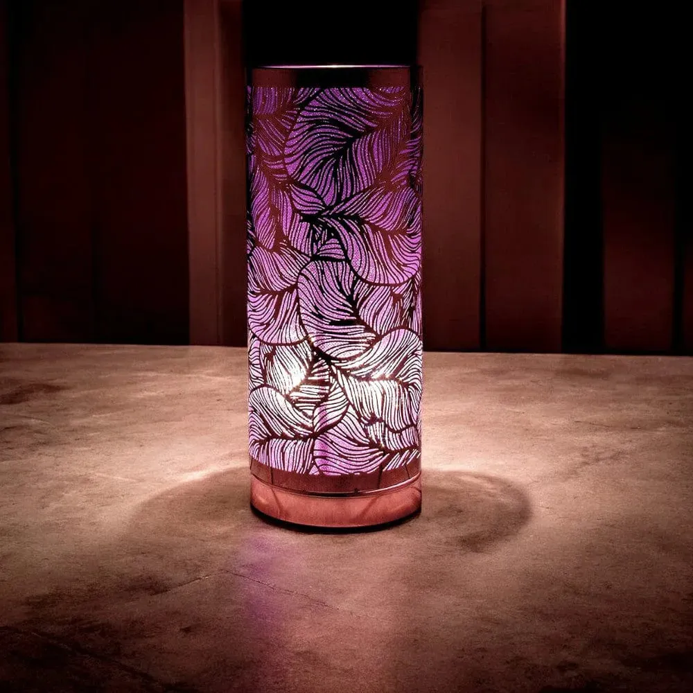 Aroma Lamp | Rose Gold & Purple Leaf Design | Cylindrical