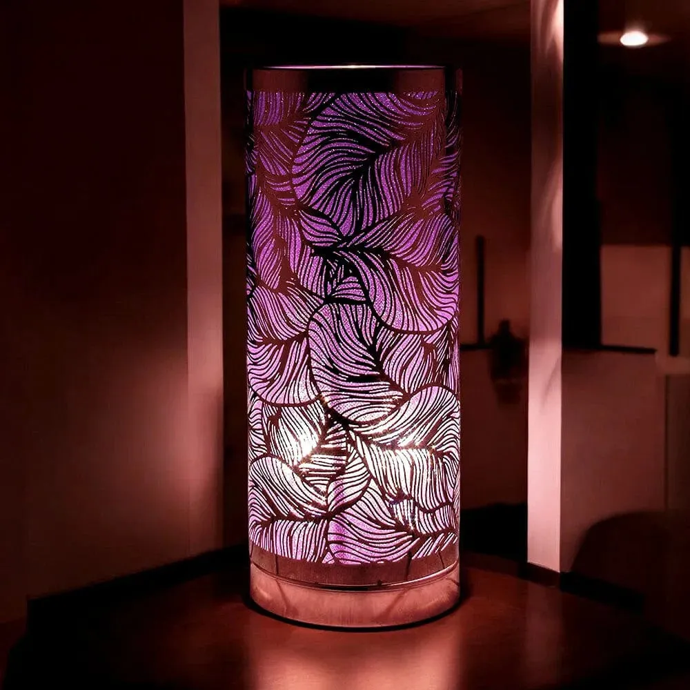 Aroma Lamp | Rose Gold & Purple Leaf Design | Cylindrical