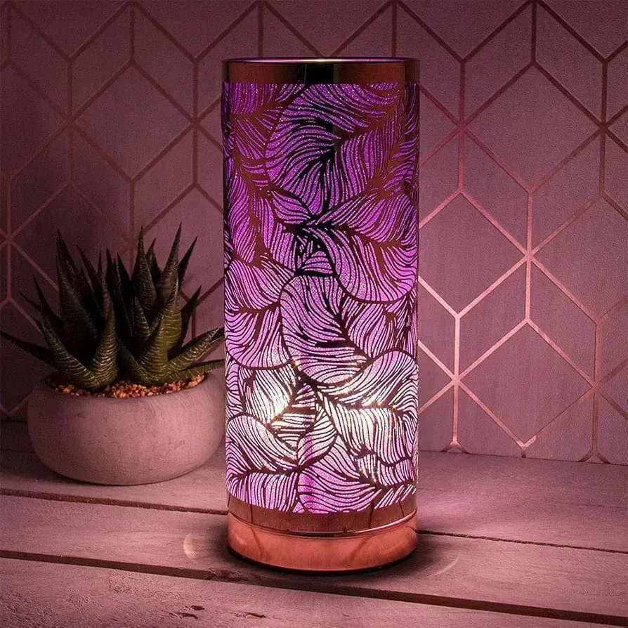 Aroma Lamp | Rose Gold & Purple Leaf Design | Cylindrical