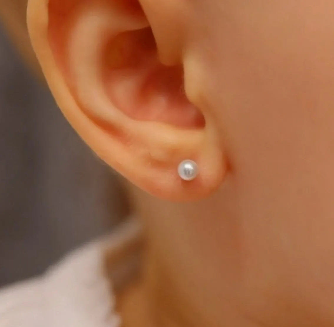 Baby and Children's Earrings:  Sterling Silver White Pearl Safety Screw Backs 4mm