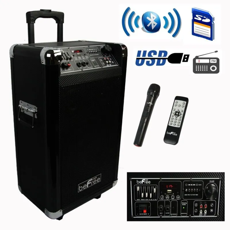 beFree Sound Sleek 10 Inch Professional Portable Bluetooth PA Speaker with Remot