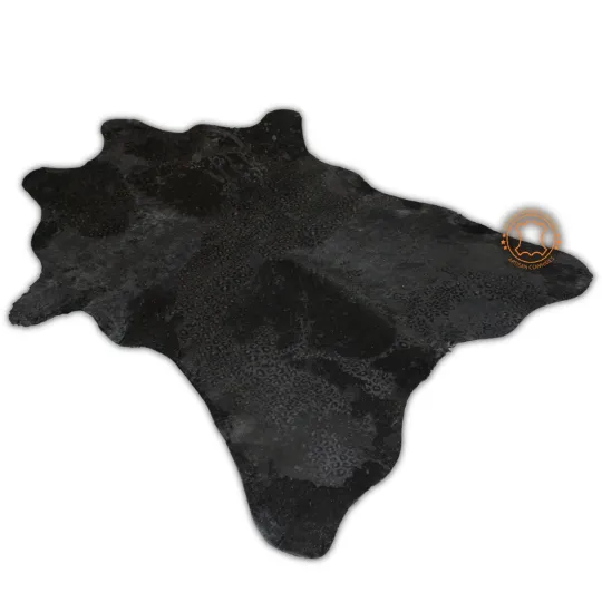 Black Calfskin with Leopard Print - Size 3ft x 2.5 ft - Premium Quality Calf Hides