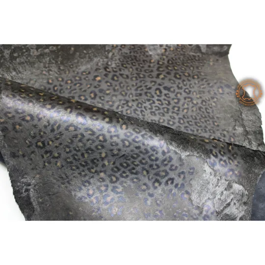 Black Calfskin with Leopard Print - Size 3ft x 2.5 ft - Premium Quality Calf Hides