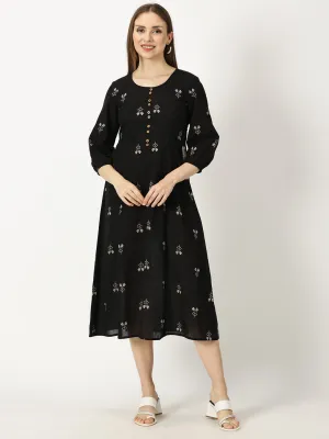 Black Princess Panelled Woven Cotton Dress