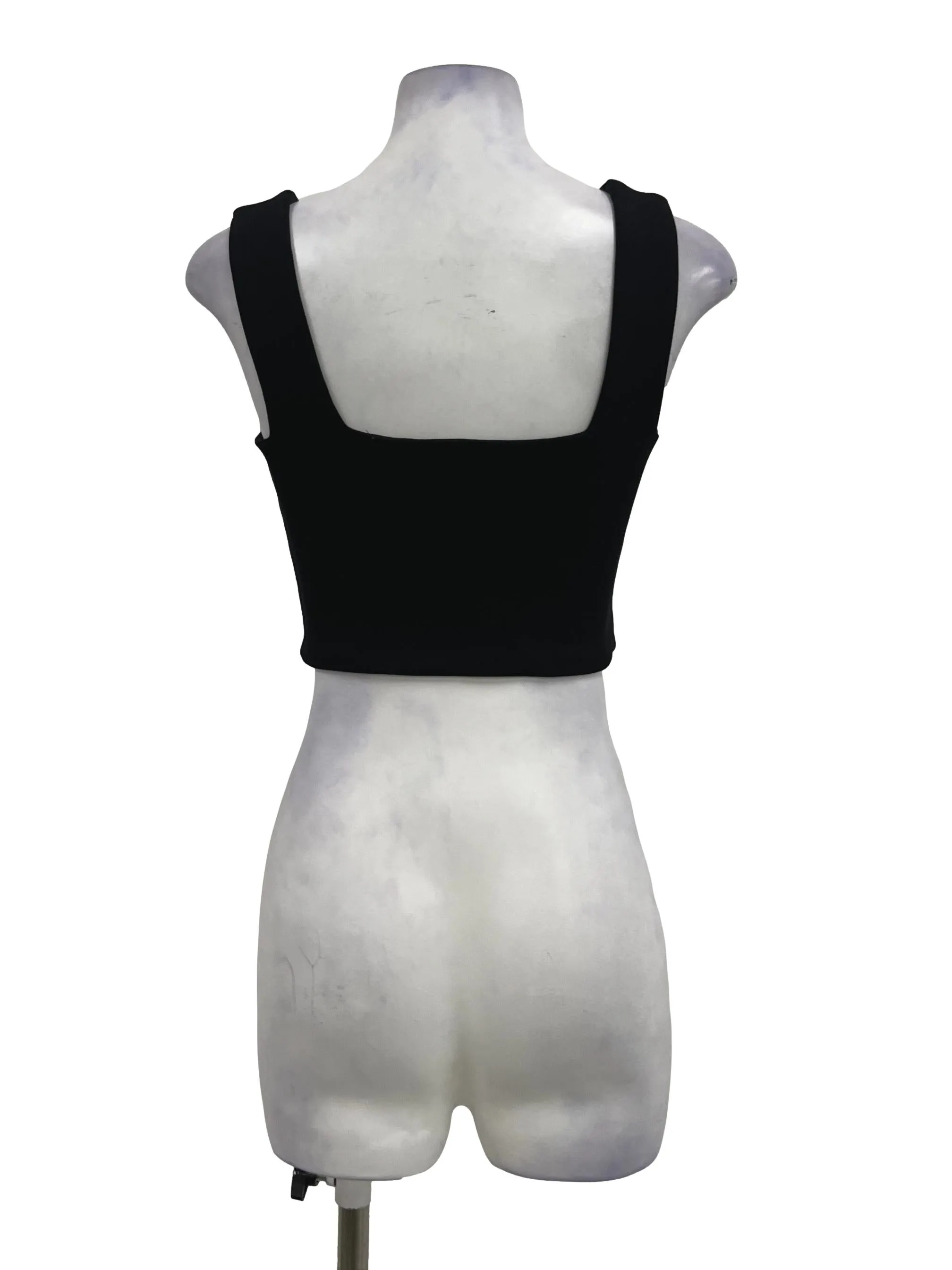 Black Square Neck Cropped Tank Top OSN