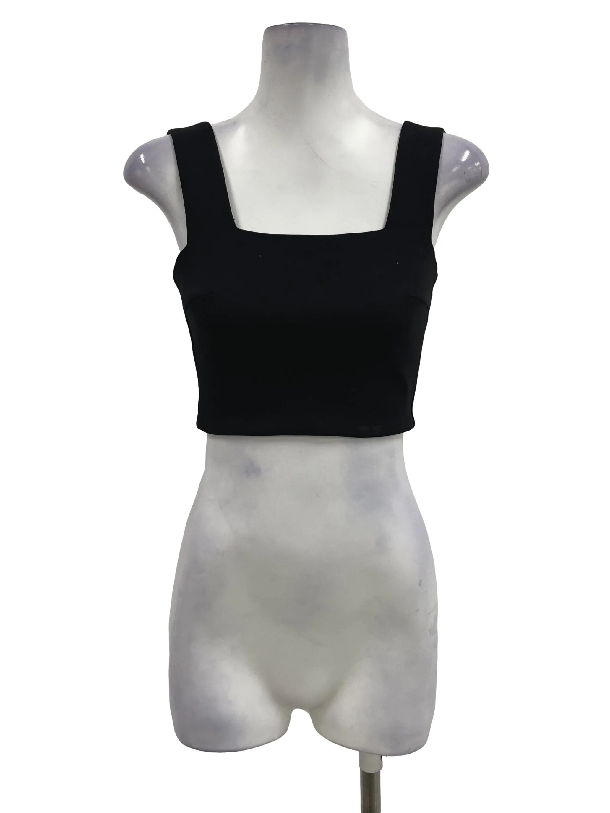 Black Square Neck Cropped Tank Top OSN