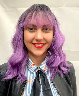Black to Soft Purple Shoulder Length Loose Curls Wig