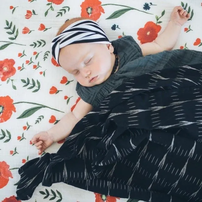 Black Tulip Ikat Cotton Baby Swaddle