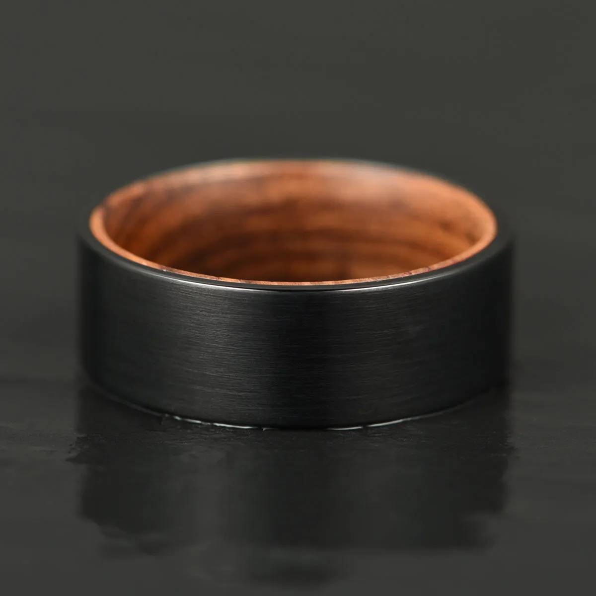 Black Tungsten Zebra Wood Men's Wedding Band 8MM