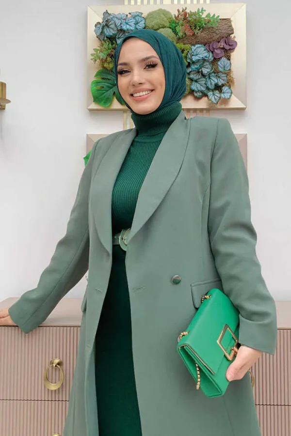 Blazer lang met dubbele rij knopen | Groen