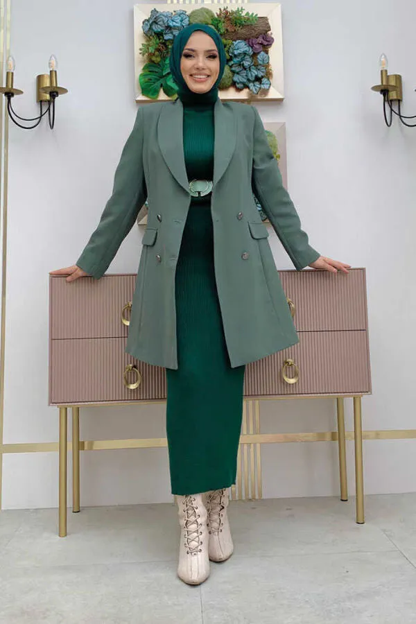 Blazer lang met dubbele rij knopen | Groen