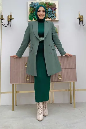 Blazer lang met dubbele rij knopen | Groen