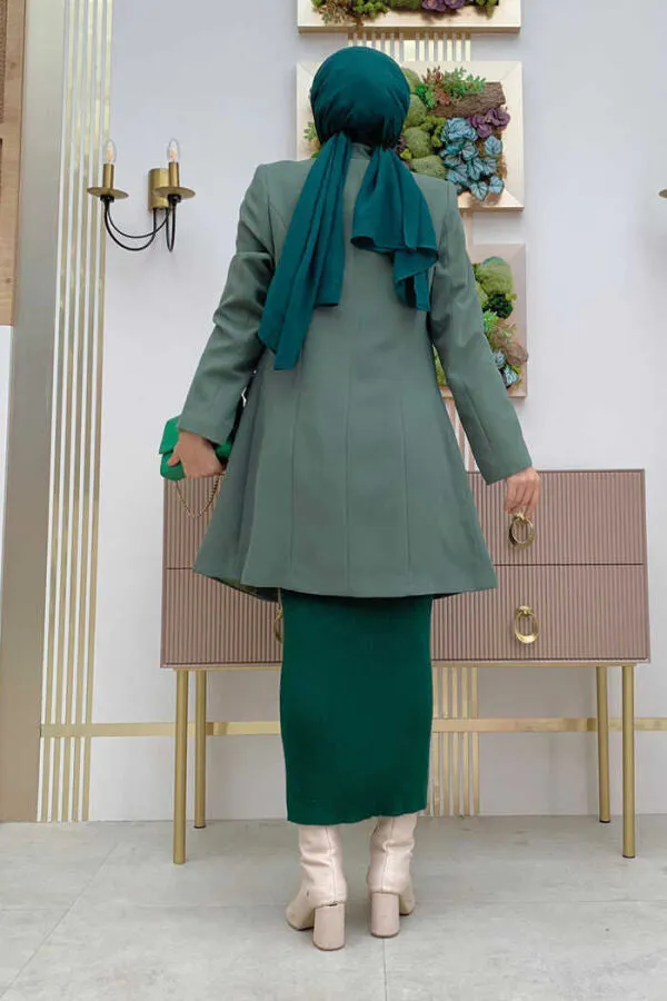 Blazer lang met dubbele rij knopen | Groen