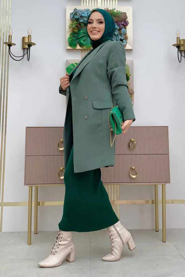 Blazer lang met dubbele rij knopen | Groen